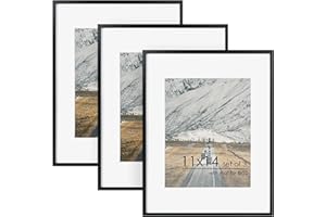 FLYJOE 11x14 Picture Frame -11x14 Metal Picture Frame With Mat For 8x10 | 14x11 Frame Aluminum | Plexiglass And Hanging Hardware Included | 11 by 14 Poster Frame, Set of 3, Black