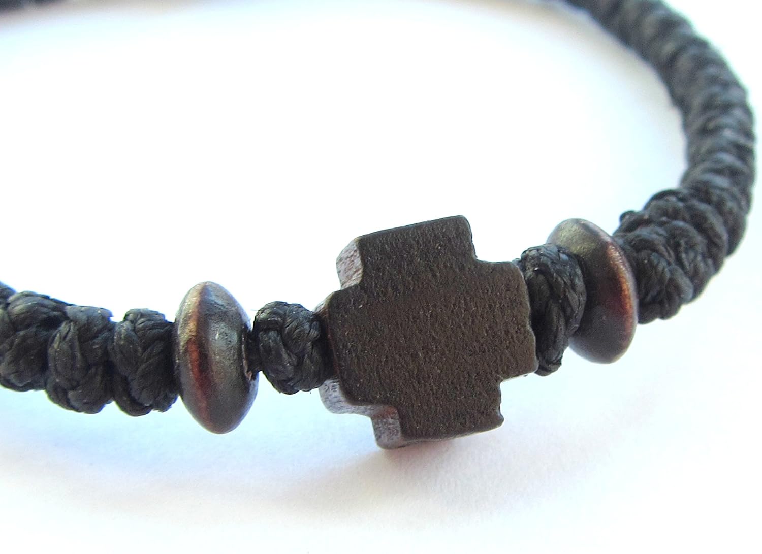 Iconsgr Handmade Christian Orthodox Komboskoini, Prayer Rope Bracelet with Wooden Cross, Black, Red - Image 4