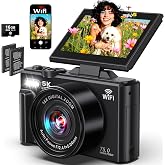 Digital Camera 5K WiFi Cameras for Photography 75MP UHD Autofocus Vlogging | 5K 75MP WiFi Camera for YouTube, Compact Travel Video Camara Beginner, 3" 180&deg; Flip Screen, 18X Zoom, Memory Card, Batteries