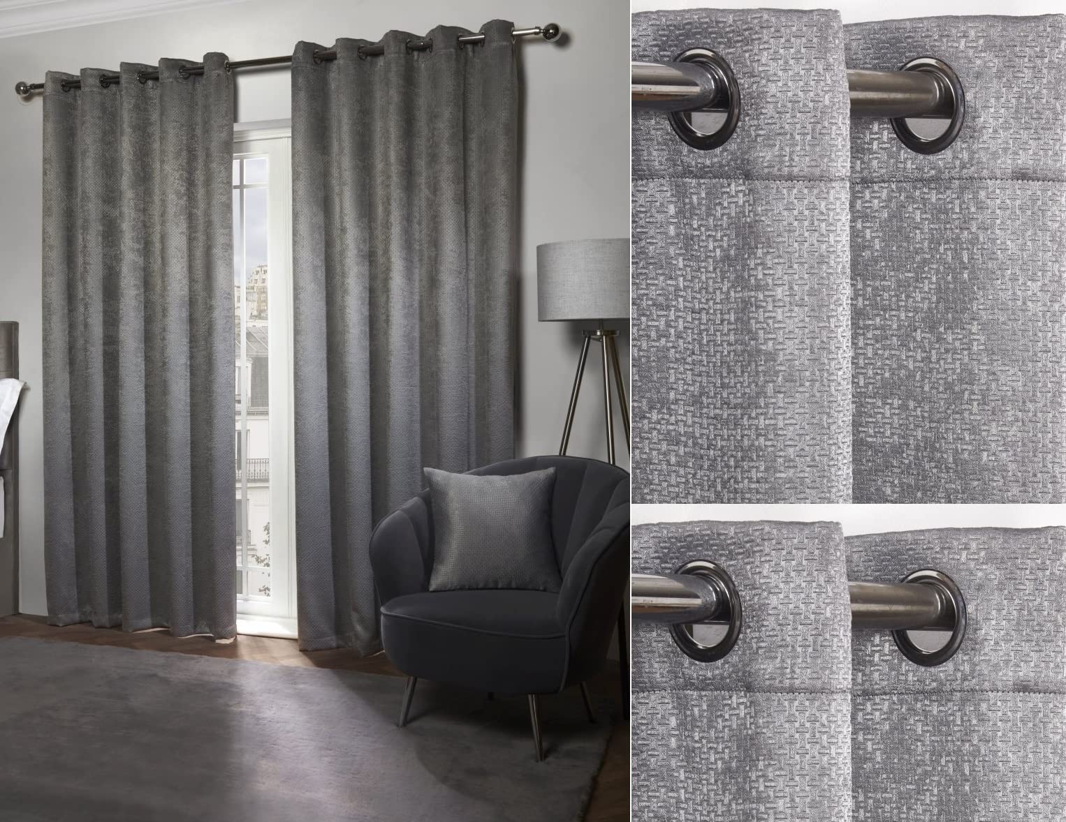 Emma Barclay – 3D Embossed Blackout Curtains for Bedroom Living Room Thermal Insulated Woven Eyelet Blackout Curtains With Reflective Reverse Weave Ambiance Collection (66” x 90” Inch)(Charcoal)