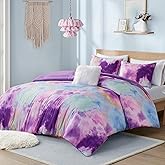 Intelligent Design Queen Size Comforter Set, Watercolor Comforter Set for Teen Girl & Boys, Tie Dye Queen Bedding Sets, 4 Pieces Cassiopeia Comforter, Sham, Throw Pillow Full/Queen Lavender