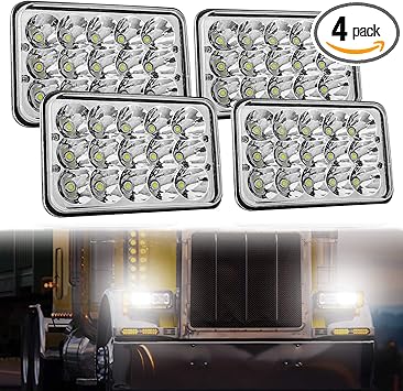 Amazon Com 4x6 Led Headlight Sealed Beam 4pcs Aaiwa 45w Headlight Replacement Conversion Kit For Kenworth Kw 900 Peterbilt 379 H4651 H4666 H4656 H6545 Ford Truck Chevy K10 K20 Van Rv Camper Headlamp