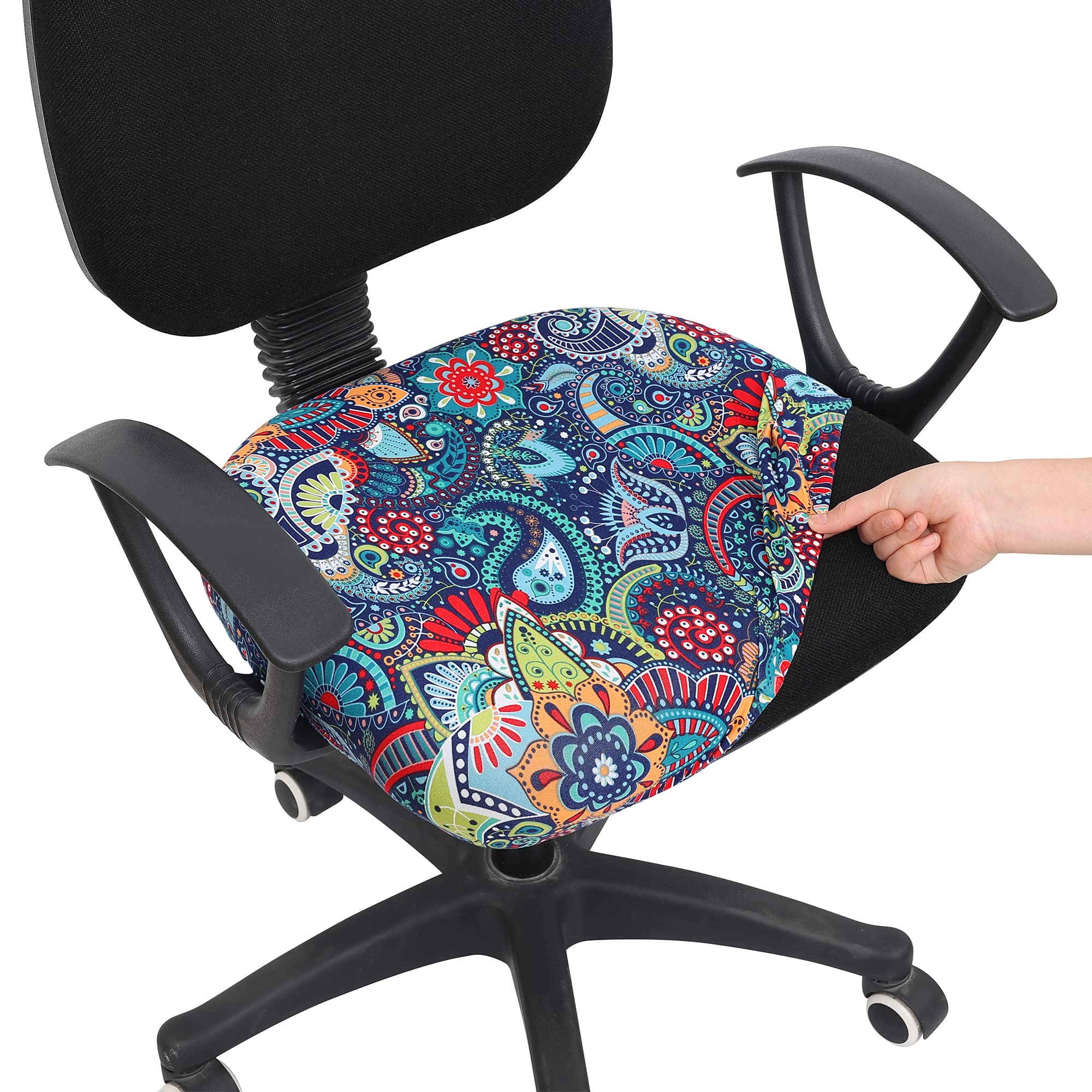 Photo 1 of Smiry Printed Office Computer Chair Seat Covers, Stretch Fit Universal Desk Rotating Chair Cover Washable Removable Seat Cushion Protectors - Blue Green