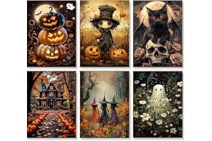 Gemozaic 6 Pack Paint by Numbers Kit for Adults Halloween- Adult Paint by Number Kits on Canvas, Halloween DIY Oil Painting by Numbers for Gift Home Wall Decor 12x16 Inch