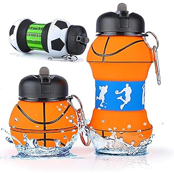 Trinkflasche (Faltbare) | 200mL - 550mL | Metallkarabiner | FDA | LFGB | Wasserflasche Auslaufsicher | Sportflasche BPA-Frei 
