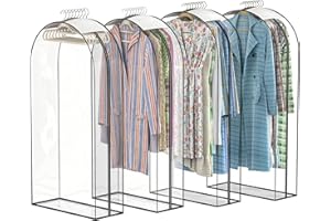 Jollygleam Upgraded Thickened Clear Garment Bags for Hanging Clothes 4 Packs, 10“ Gusseted Clothes Hanging Storage Bags for C