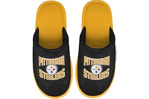 FOCO NFL Men's Official Primary Logo Wordmark Embroidered Stacked Team Logo Scuff Slide Slippers
