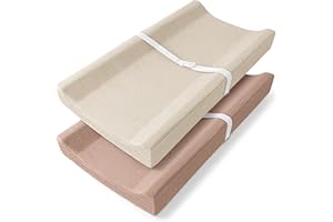 Bearmoss Changing Pad Cover, 2 Pack Muslin [100% Cotton] Diaper Changing Table Covers, 32'' x 16'' Soft Breathable Changing Pad Sheets for Unisex Baby Girls and Boys with Strap Holes (Peanut)