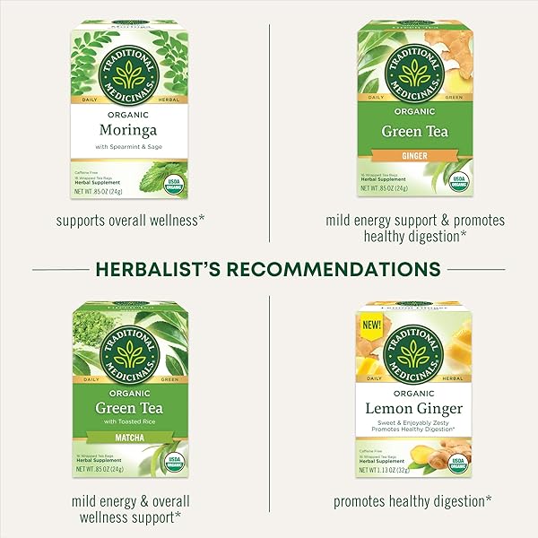 TRADITIONAL MEDICINALS TEA, ORGANIC GREEN TEA LEMONGRASS, 16 TEA BAGS