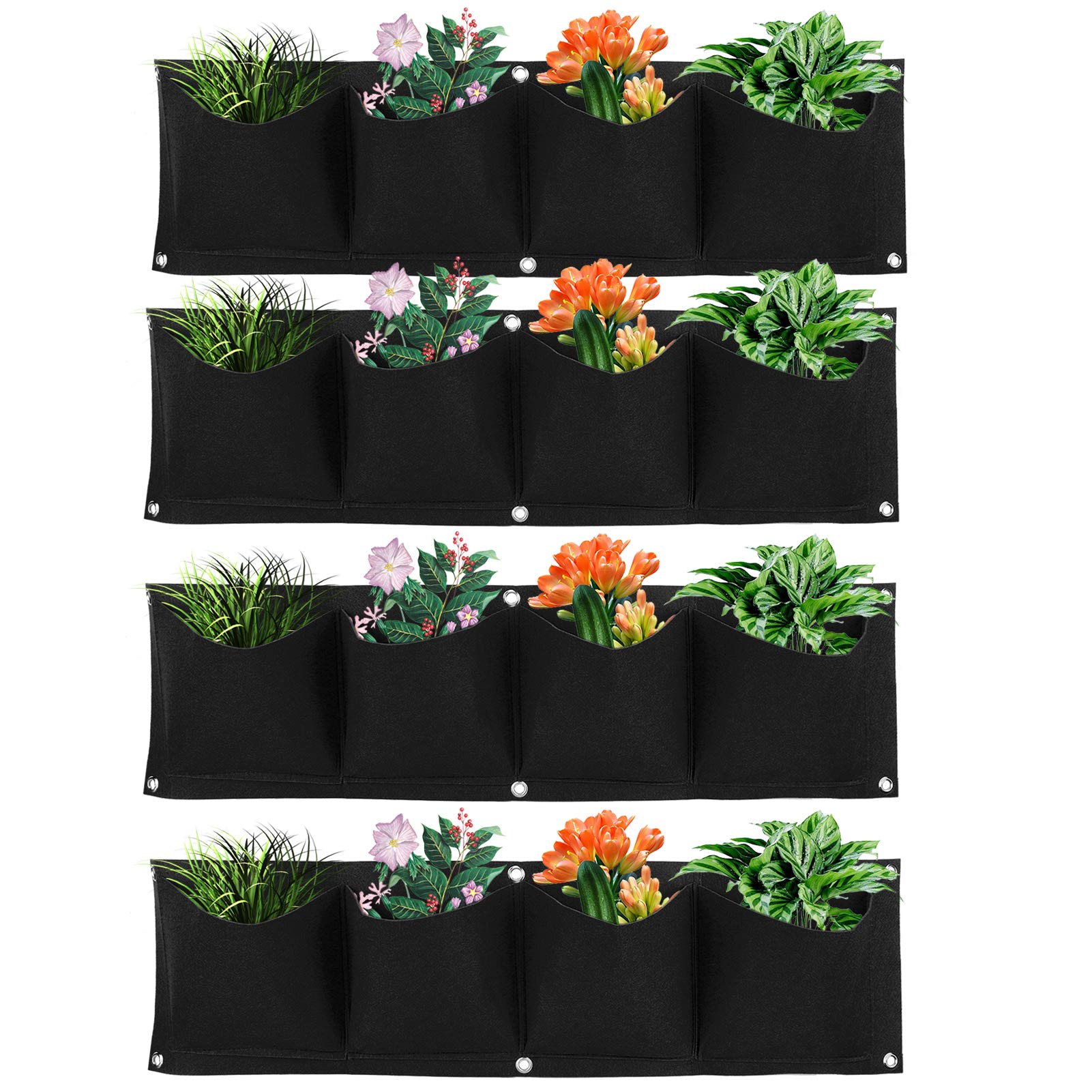 Photo 1 of 4Pcs 4 Pocket Felt Vertical Wall Garden Planter Plant Grow Bag Reusable Wall Mounted Planting Growing Bag for Flower Vegetable(Black)