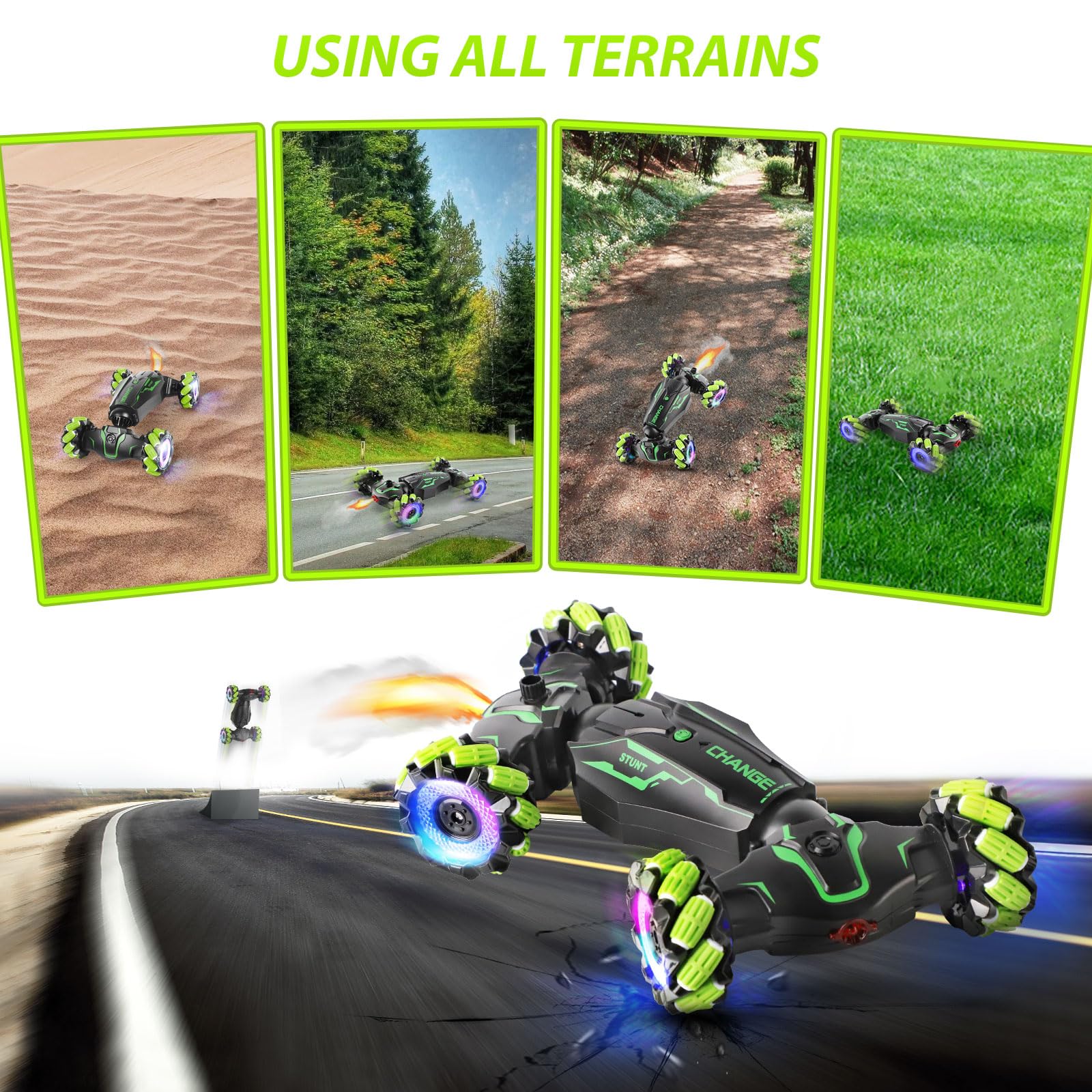 FEIMUOSI Remote Control Car RC Toys: - Drift Rc Car Rechargeable Toy Cars with Light Music Gesture Sensing Stunt Transformer 360° Rotating Hand Controlled Christmas Birthday Gift for Boys 4-7