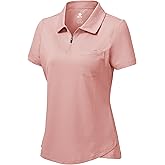 MoFiz Womens Zip up Golf Polo Shirt Short Sleeve Workout Golf Top Moisture Wicking Lightweight Tennis Shirts