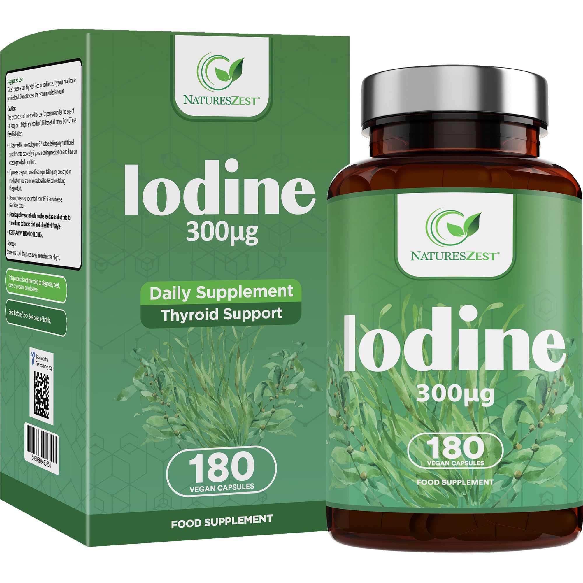 Iodine Supplement 300μg | 180 Vegan Capsules | High Strength Potassium Iodide | Thyroid Support Supplement | Radiation Iodine Capsules | Non-GMO | UK Made | 6 Months Supply by NATURES ZEST
