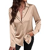 Satin Tops Silk Blouses for Women Satin Button Down Shirts Casual Plain Work Shirt for Women Trendy Comfort During Spring Outings Wrinkle-Free Daily Blouses Brown XS