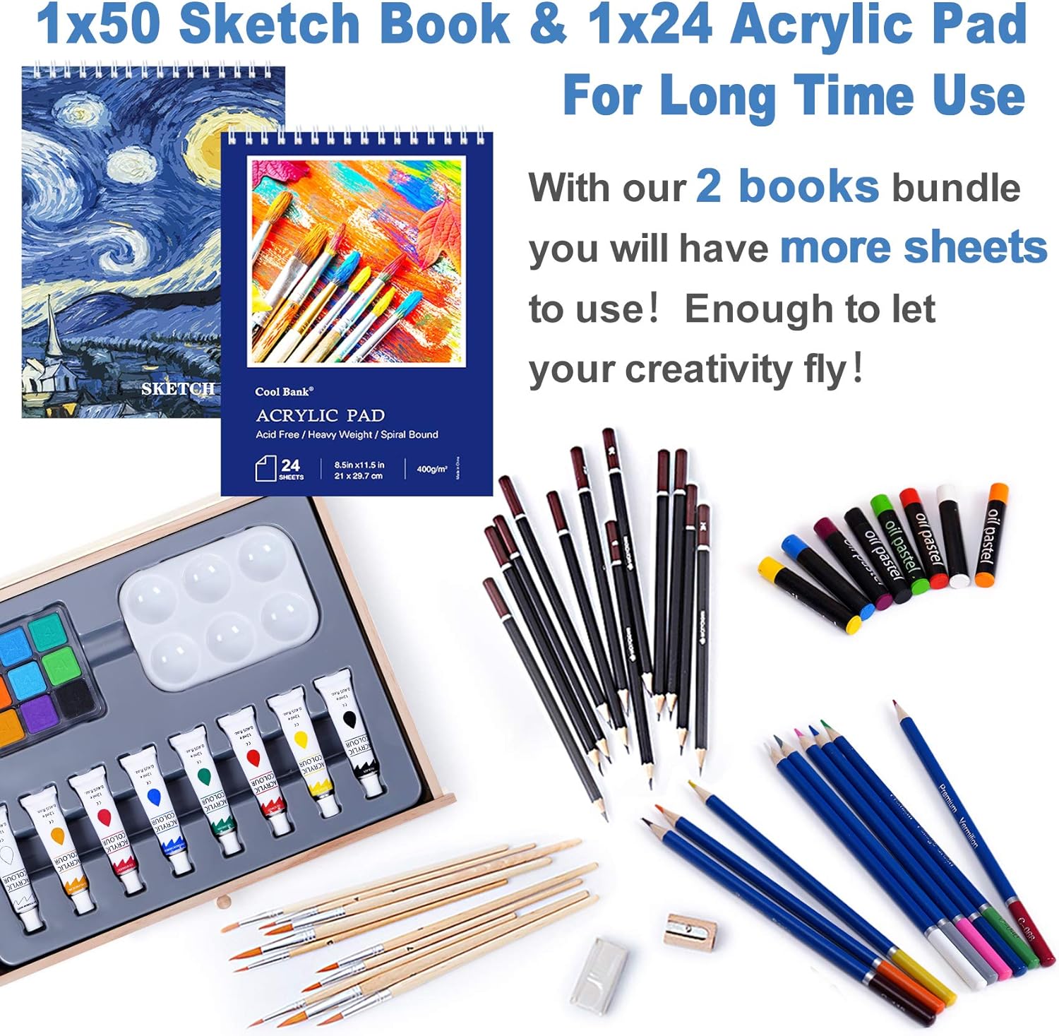 Art Set 85 Piece with Built-in Wooden Easel, 2 Drawing Pad, Art Supplies in Portable Wooden Case-Painting & Drawing Set Professional Art Kit