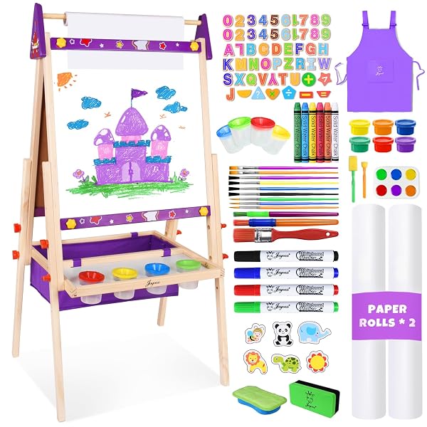 JOYOOSS ART EASEL FOR KIDS EASEL FOR TODDLERS,ADJUSTABLE STANDING WOODEN TODDLER EASELS KID WHITEBOARD & CHALK BOARD KIDS DRY ERASE BOARD,ART EASEL FOR KID AGE 2-4 4-8 9-12 DRAWING EASELS
