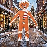 Hollowfly Adult Gingerbread Man Costume Jumpsuit and Headpiece Christmas Cookie Outfits Cosplay Dress up Party Supply