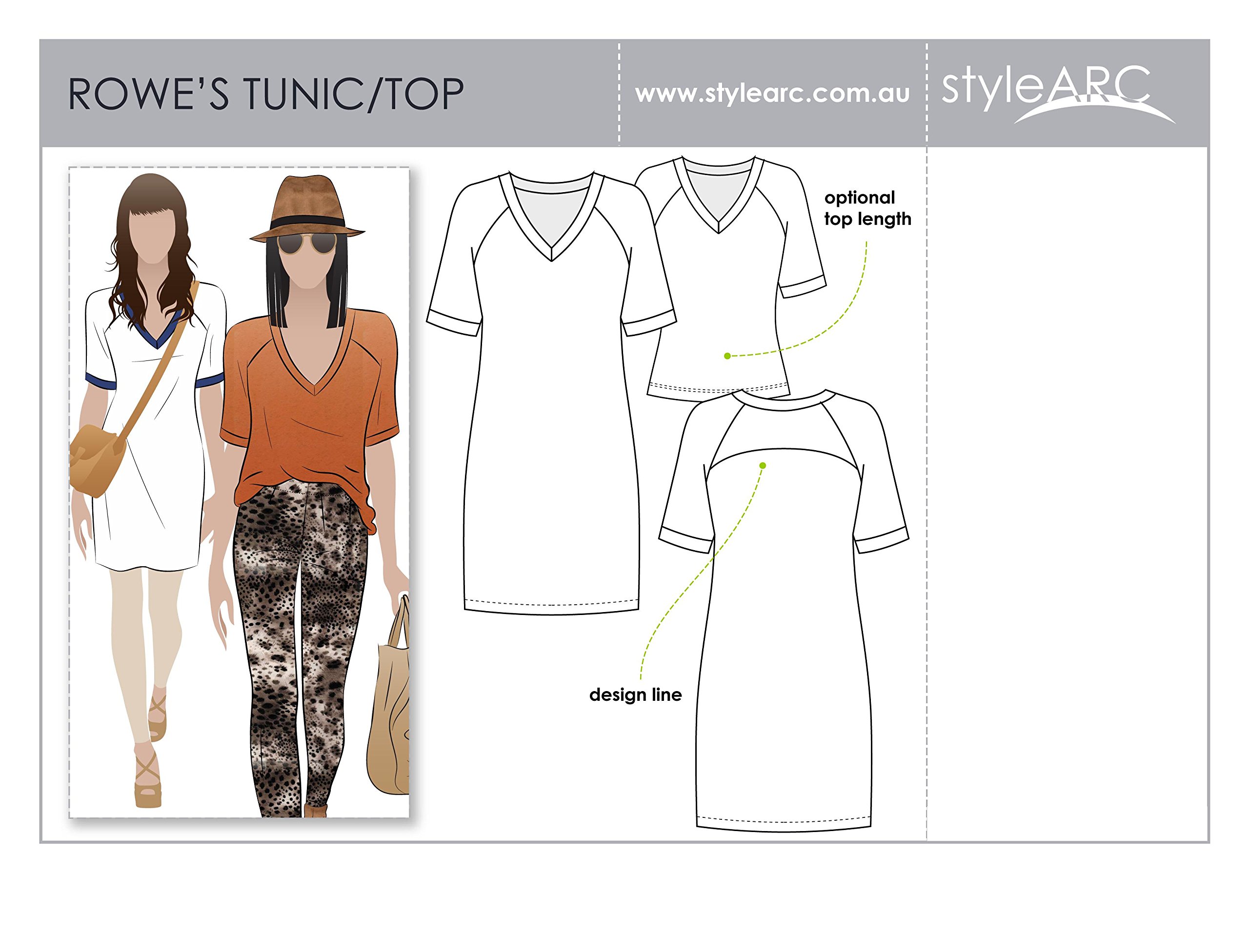 Style Arc Sewing Pattern - Rowes Raglan Tunic Top (Sizes 18-30) Click for Other Sizes Available