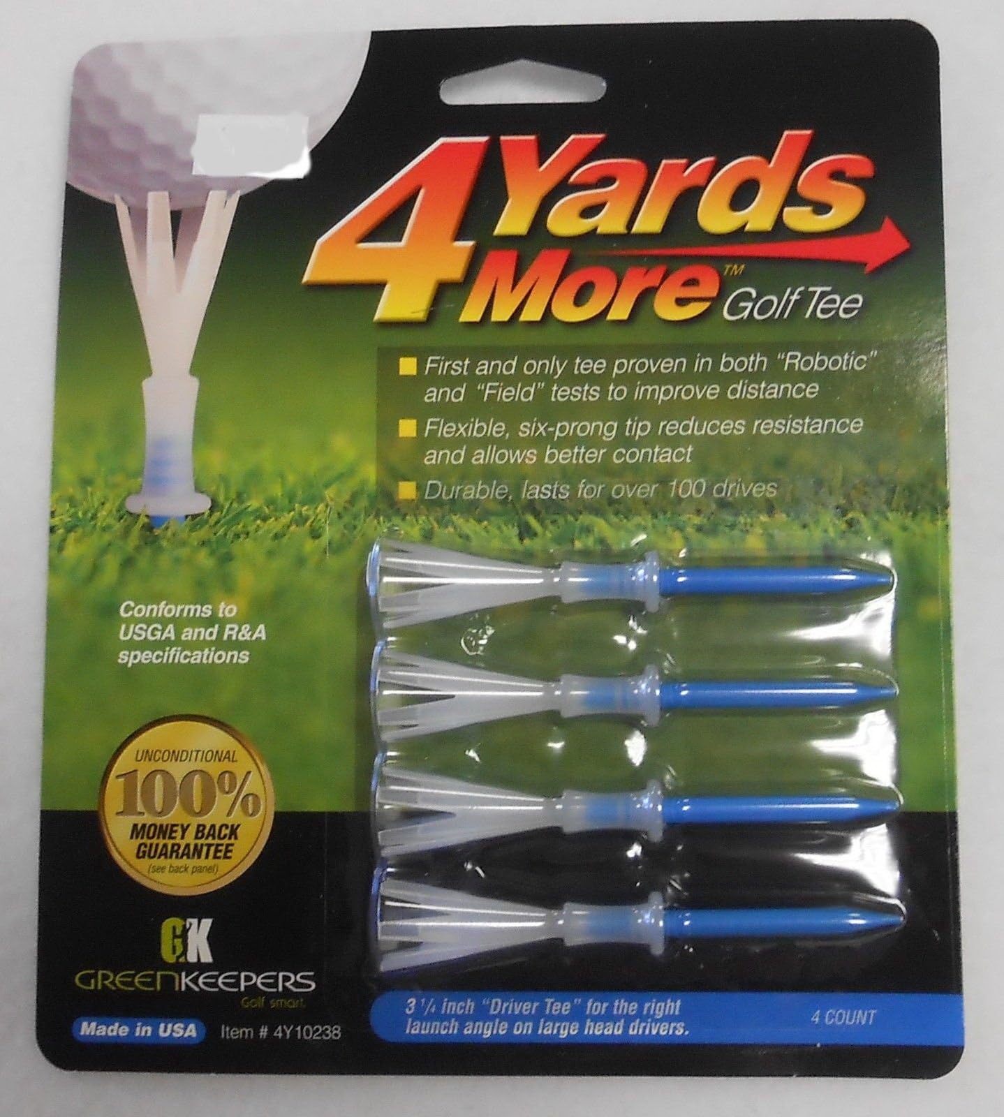 4 Yards More Golf Tees 3 1/4" Driver Blue Improve Your Distance
