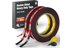 WALL QMER 2 Pack Double Sided Heavy Duty Tape, Made of 3M VHB Tape, 16.5 FT × 0.39 IN Mounting Adhesive Foam Tape Waterproof High Temperature Resistant for Automotive LED Strips Home Office Decor Indoor Outdoor