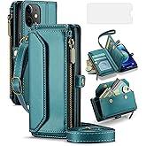 Asuwish Phone Case for iPhone 12 Mini 5.4 Zipper Wallet Cover with Tempered Glass Screen Protector and Flip RFID Blocking Card Holder Stand Cell iPhone12mini 5G i 12s iPhone12 12mini Women Girls Green