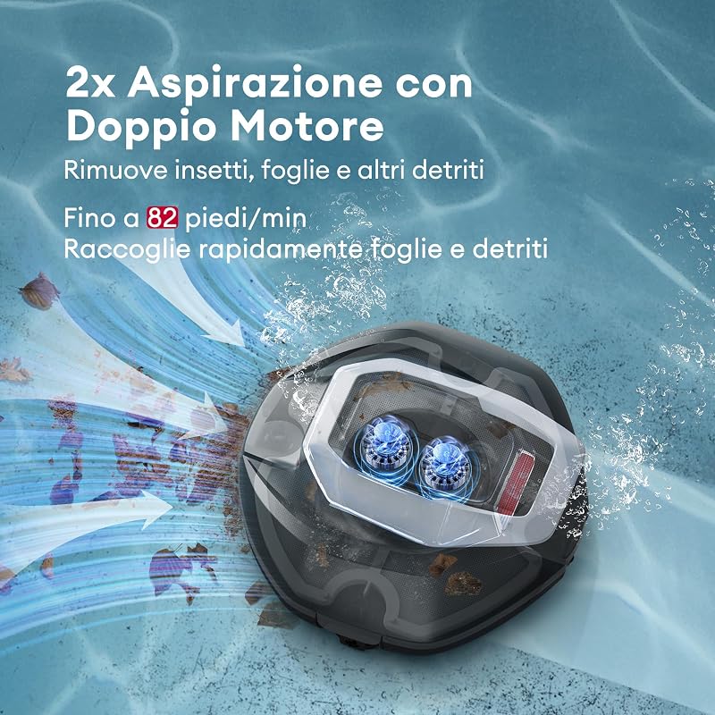 Pooleco 10 Robot Piscina Senza Fili, 90 Minuti Autonomia Robot Per Piscina Intelligente, Parcheggio Automatico, Doppio Motore per Piscine Fuori Terra da 80 ㎡