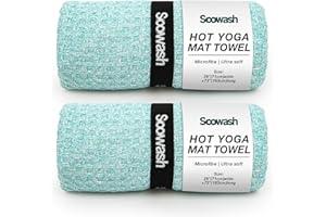 SOOWASH Hot Yoga Towel,Microfiber Yoga Mat Towels Non Slip for Hot Yoga Absorbent Microfiber Sweat Anti-Slip Cover,Bikram,Pilates,Exercise,Fitness 24 inch X 72 inch Blue Green 2 Pack