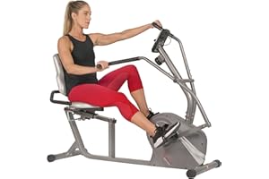 Sunny Health & Fitness Magnetic Recumbent Bike w/Adjustable Wide Cushion Seat, Home Stationary Exercise Machine for Adult/Seniors, Optional Arm Exerciser & Exclusive SunnyFit App Bluetooth Connection