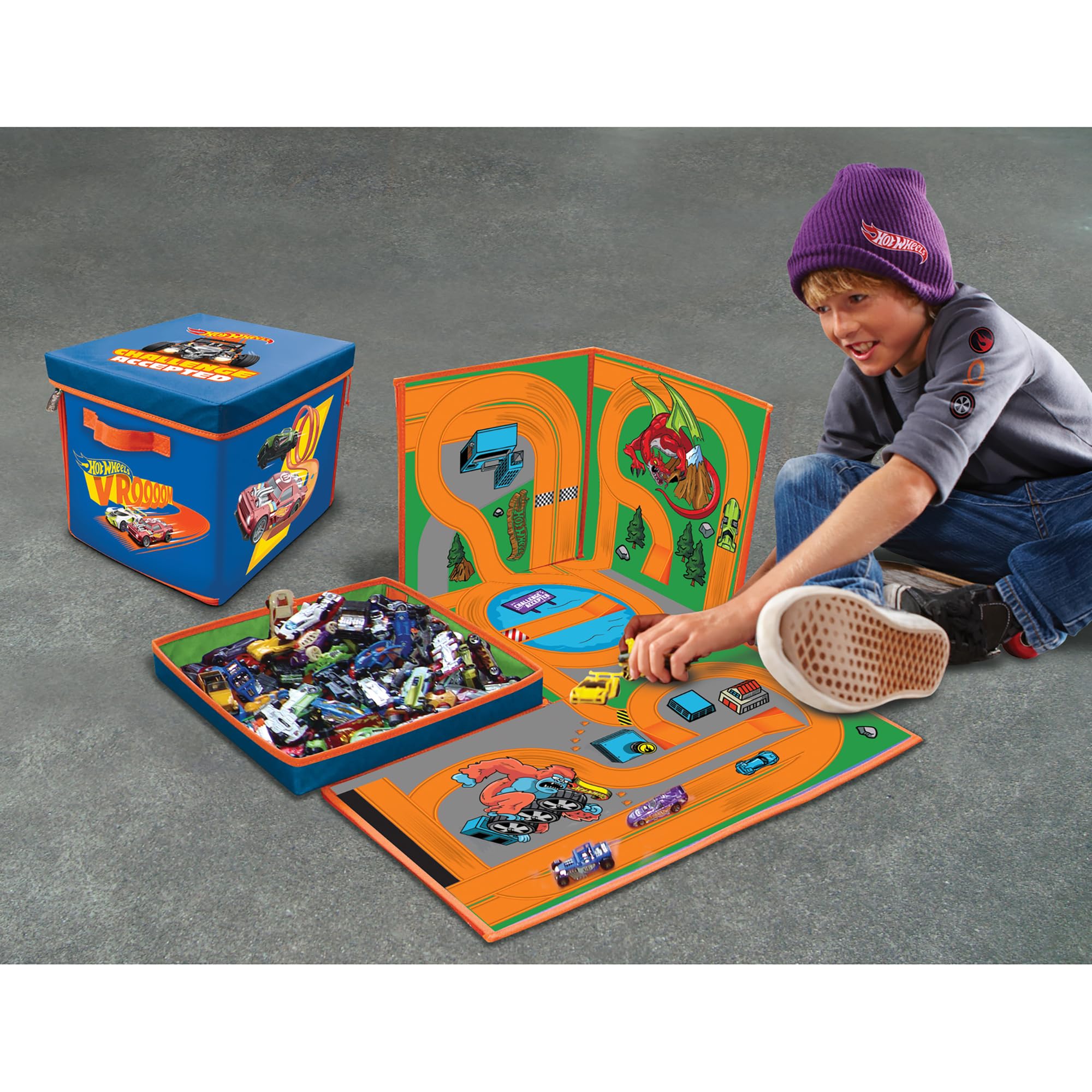 Hot Wheels Tara Toy: ZipBin 300 Car Storage Cube - Unzip to Convert Into A Playmat, Holds Up to 300 Toy Cars, Storage & Play, Toy Box, Kids Age 3+