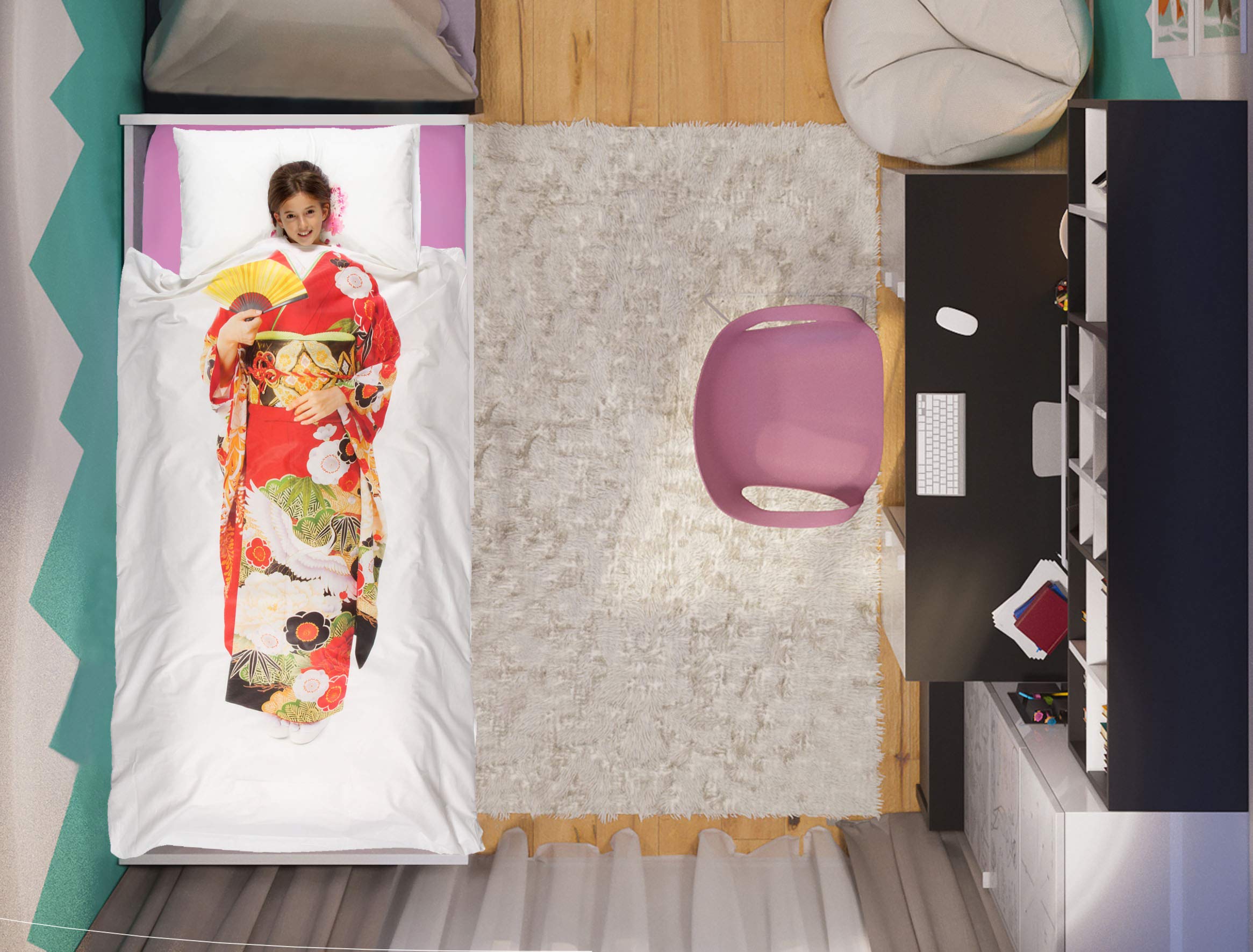 Italian Bed Linen “Kids” Duvet Cover Set, GIAPPONESINA 13, Single