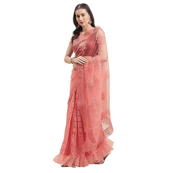 net with Blouse Piece Saree (TI1226_Pink_OneSize)