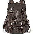 HuaChen Leather Backpack for Men,Waxed Canvas Shoulder Rucksack for Travel Laptop School