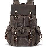 HuaChen Vintage Waxed Canvas Backpack with Genuine Leather Flap, Travel & Work Rucksack, Water-Resistant Daypack with Anti-Theft Pocket, Large/X-Large (15.6/17.3" Laptop), M80 Grey