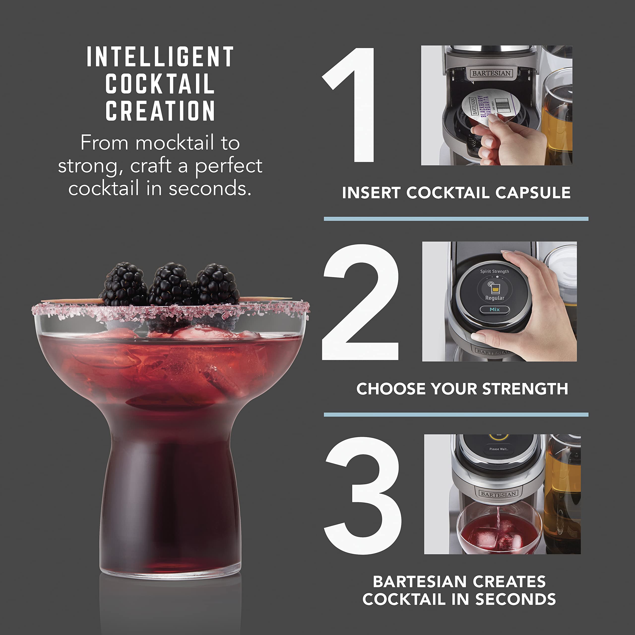 Bartesian Duet Cocktail Machine and Margarita Maker - Compact Home Bartender Mixologist Drink Mixer with 2 Glass Spirit Bottles - Automatic Machine Creates Premium Cocktails and Mocktails in Seconds