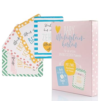 Baby Meilensteinkarten mit 68 Motiven für Mädchen Geschenk Set Fotokarten für Geburt, Schwangerschaft, Babyparty und Taufe