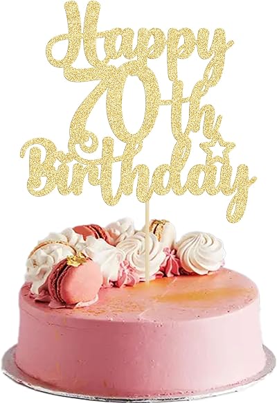 Gyufise Glitter & Fabulous 70th Birthday Cake Topper Gold Cheers 70 Years