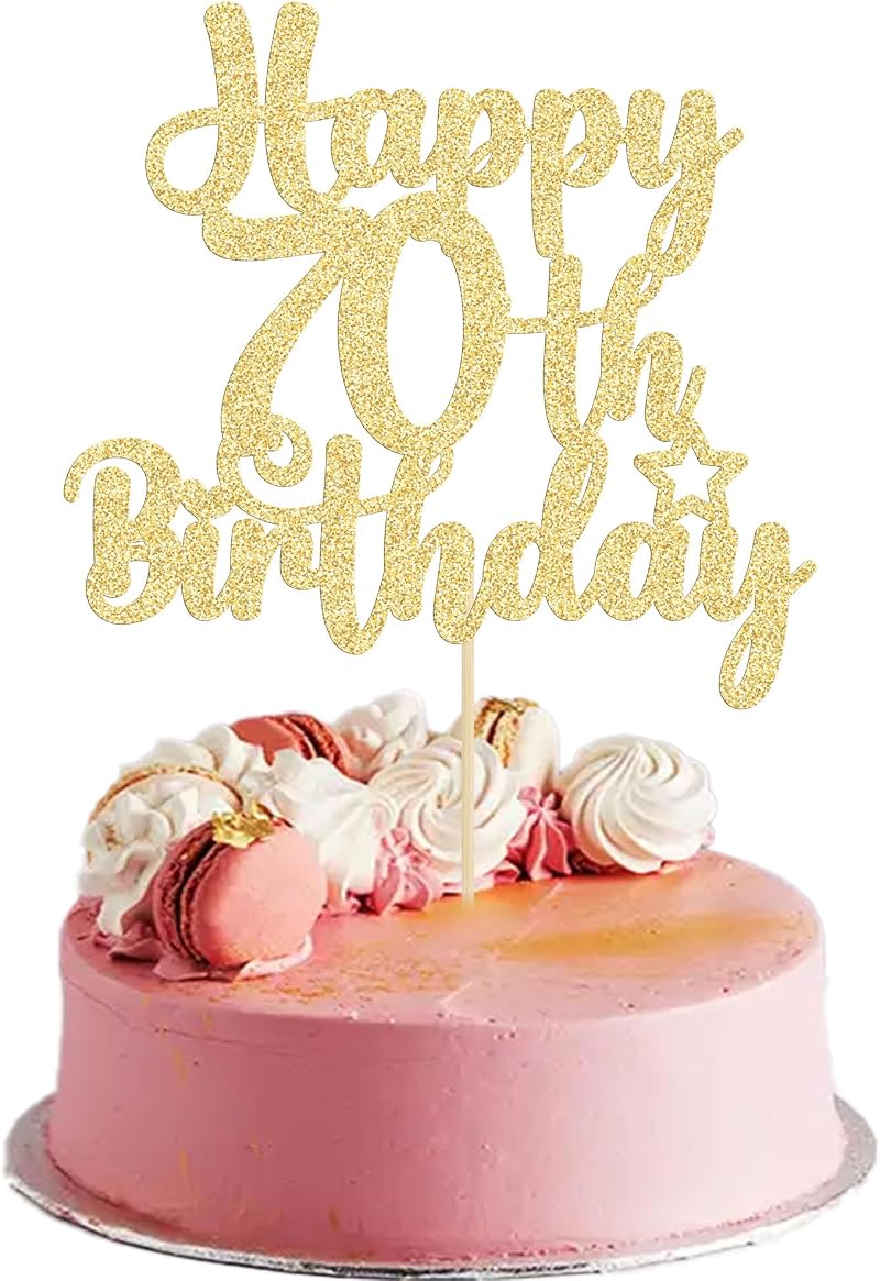 Gyufise Glitter & Fabulous 70th Birthday Cake Topper Gold Cheers 70 Years