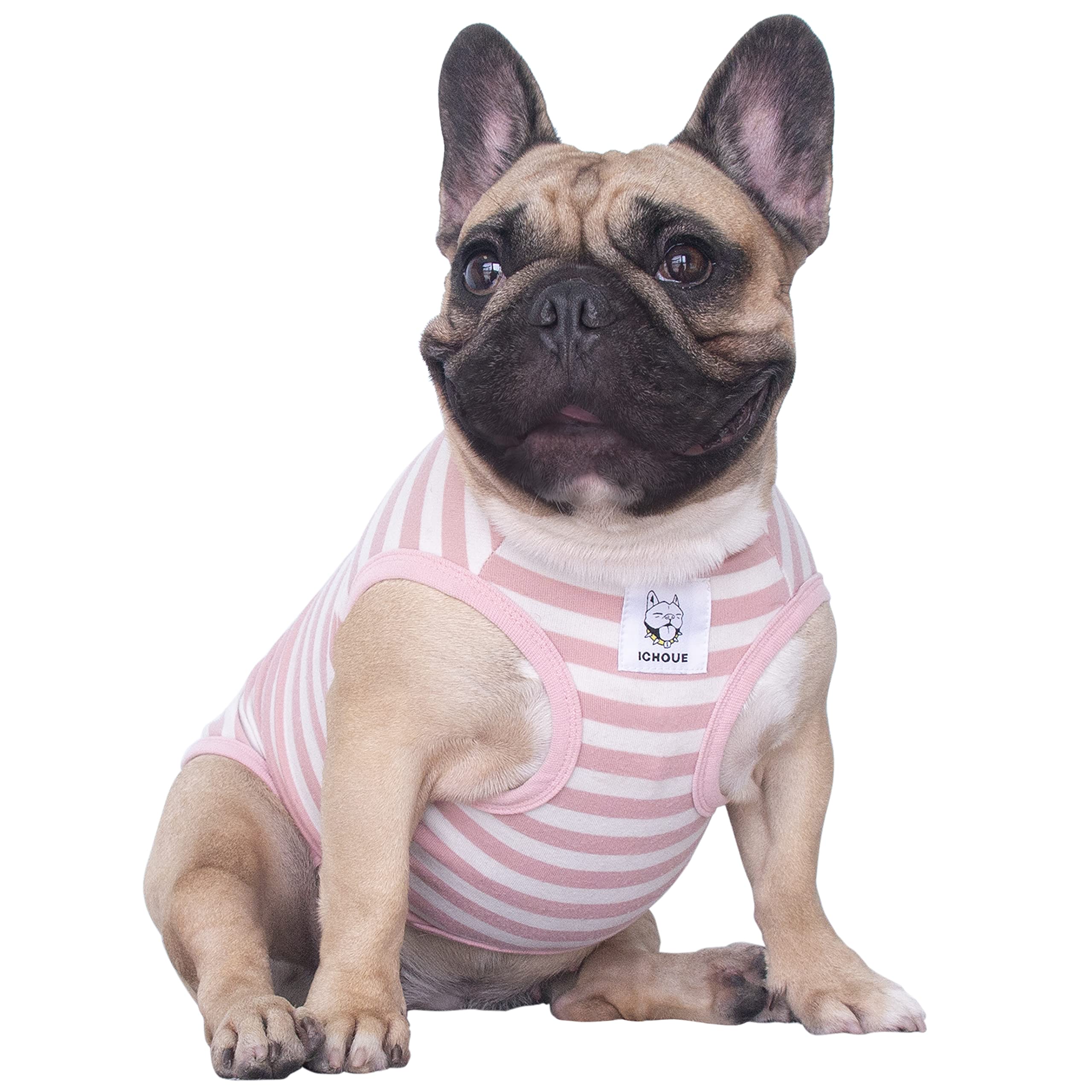 iChoue English Bulldog Striped T Shirts Clothes for Medium Dogs Vest Tank Tops Puppy Large French Frenchie Pug Boston Terrier Pitbull Pink White Strips - XXL — image 1