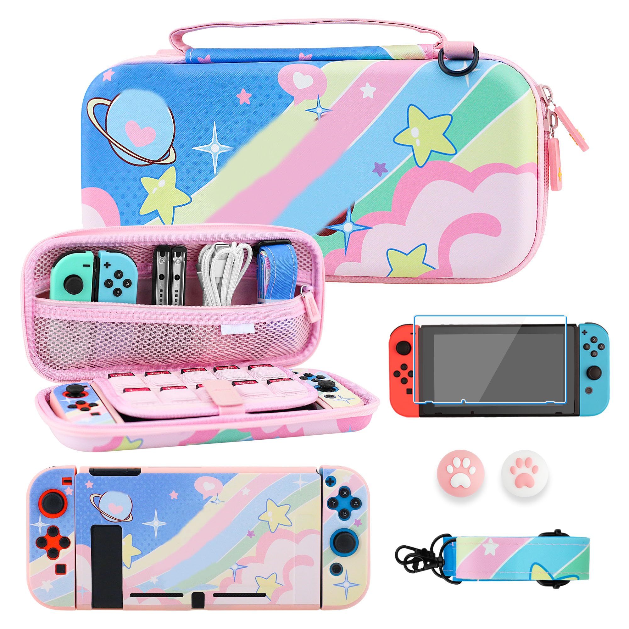 RHOTALL Cute Anime Carrying Case for Nintendo Switch, Pink Portable ...