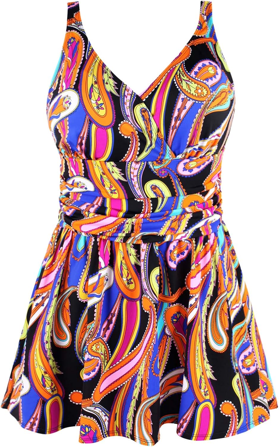 JINXUEER Plus Size Swimsuit Tummy Control Swimwear One Piece Floral Print Swimdress with Flared 