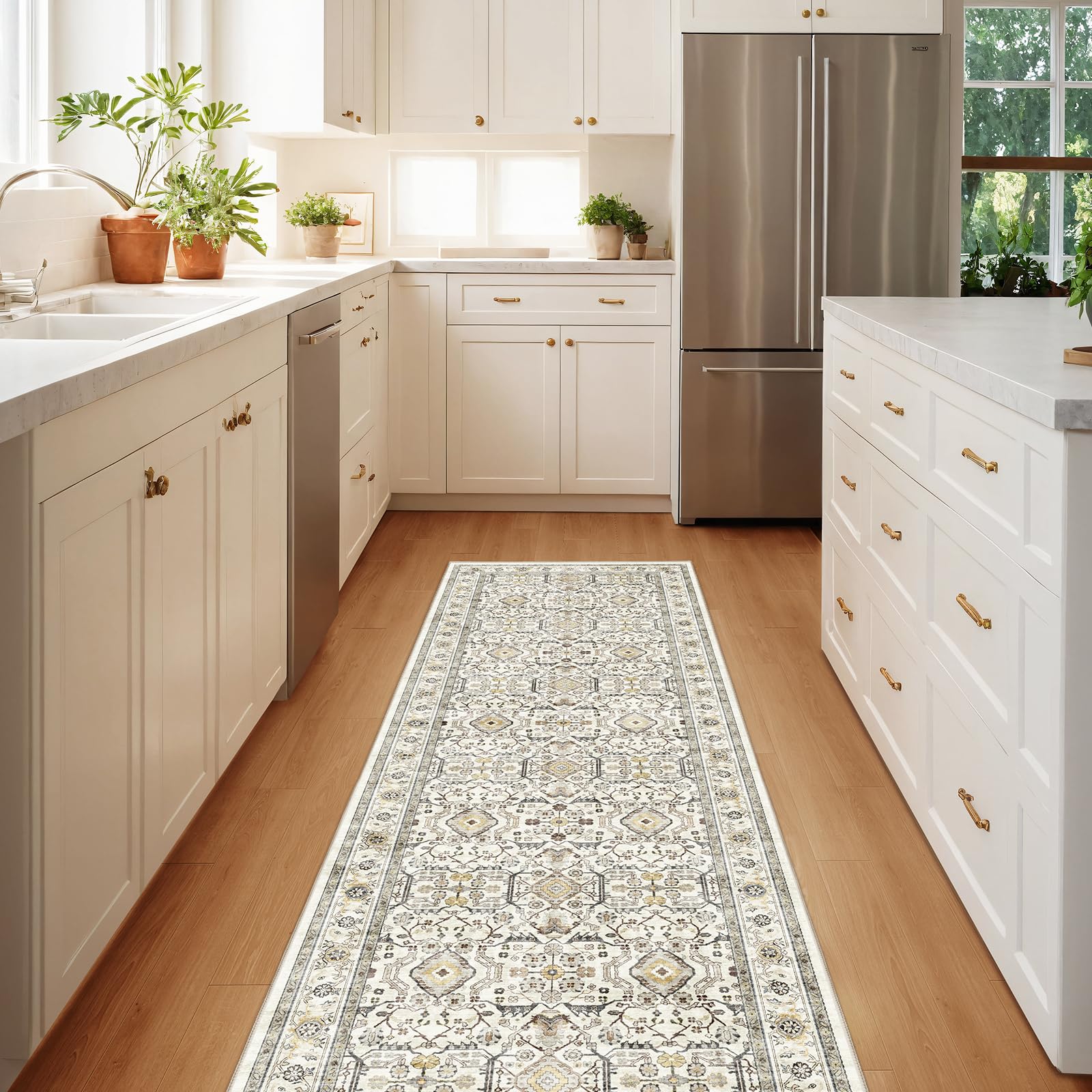 Photo 1 of WITSHOCK Boho Area Rugs Machine Washable for Living Room Bedroom, 2x6 Vintage Non-Slip Stain Resistant Floor Carpet Indoor for Bedroom Kitchen Entryway Bathroom, Cream Color