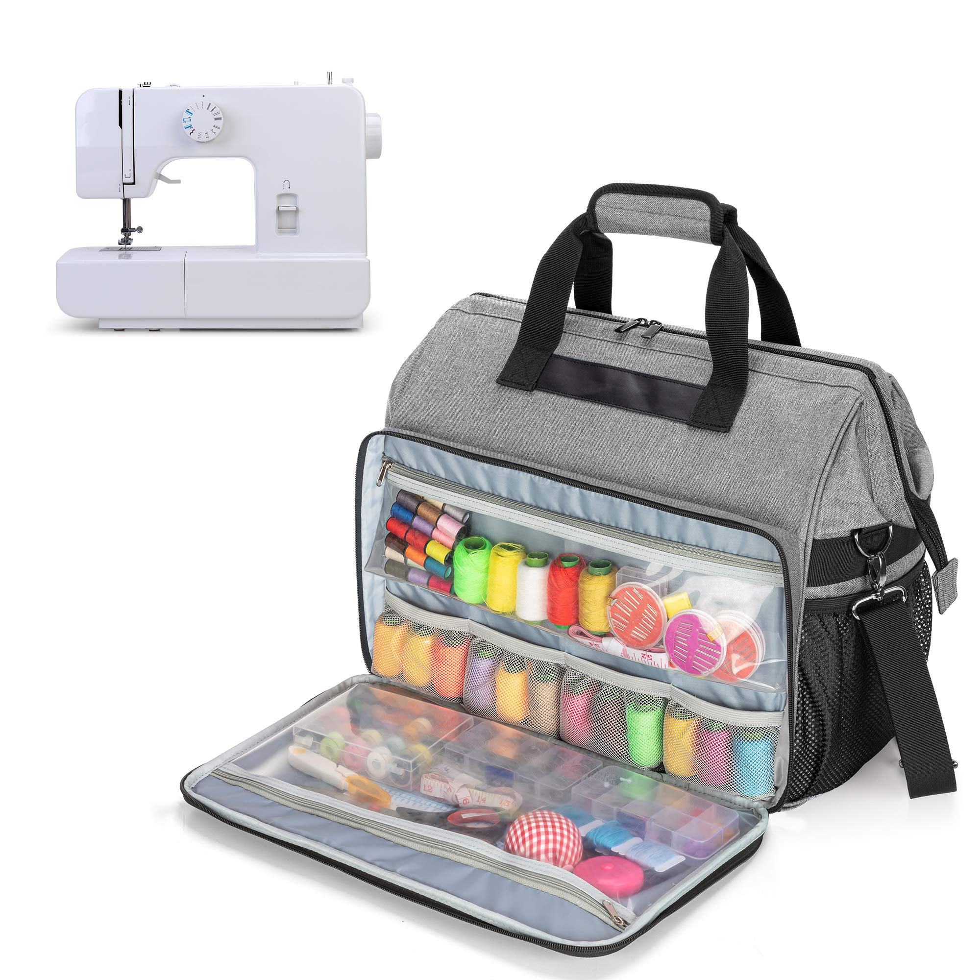 Sewing Machine Tote with Top Wide Opening, Universal Carrying Bag Compatible with Most Standard Singer, Brother, Janome Machine and Accessories