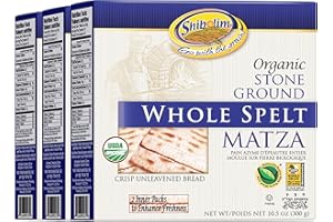 Shibolim Organic Whole Spelt Matzo, 10.5oz (3 Pack) | Unsalted Whole Grain Crisp Spelt Matzah Crackers | Two Stay Fresh Packs Per Box to Mantain Freshness | Certified Kosher