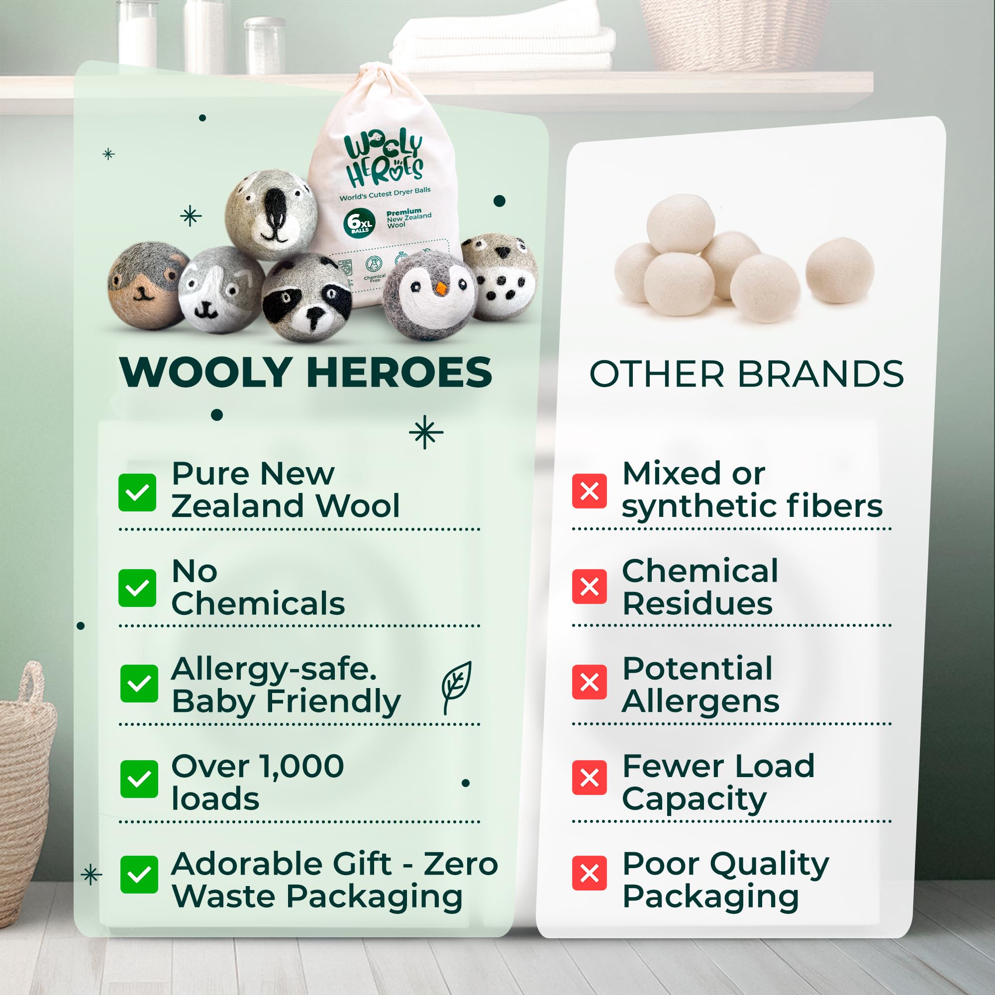 No More Dryer Sheets! Reusable Wool Dryer Balls XL 6-Pack - Reduces Static, Cuts Dry Time, & Softens Naturally