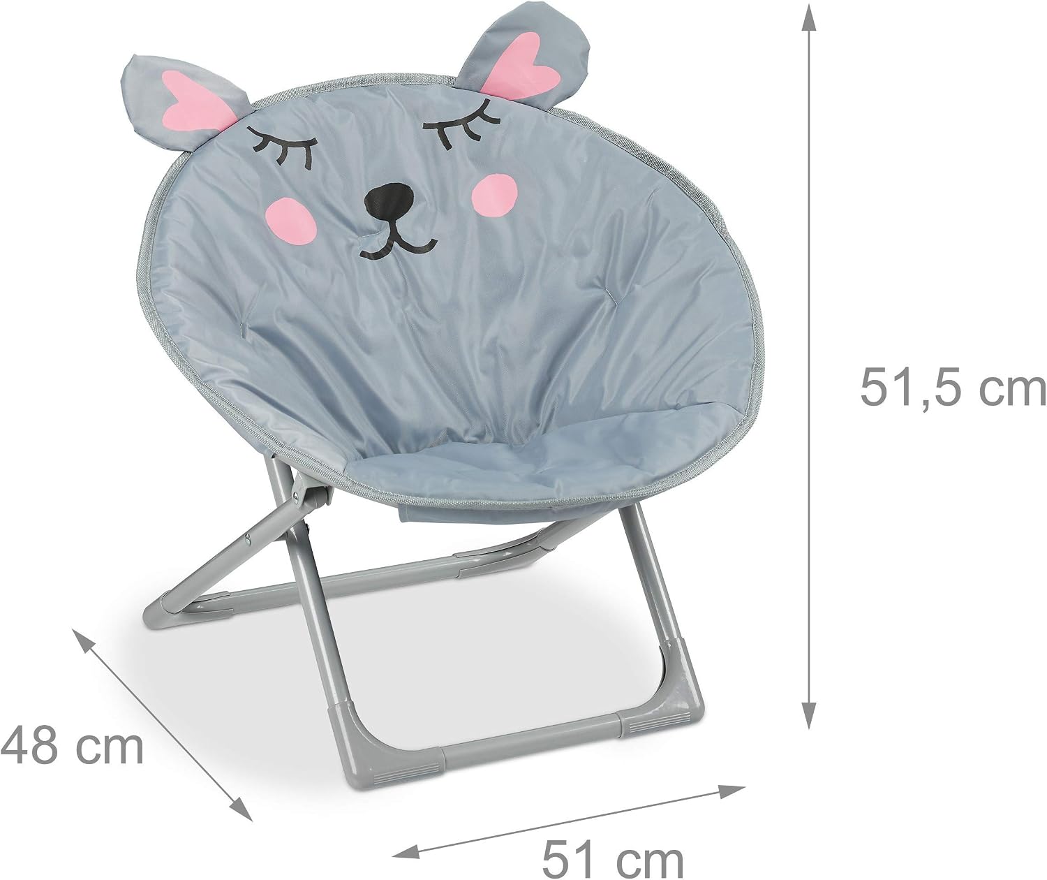 Relaxdays Moon Chair Kids, Foldable Indoor & Outdoor Camping Seat for Boys and Girls Mouse, Grey HxWxD 48 x 51 x 48 cm - Image 5