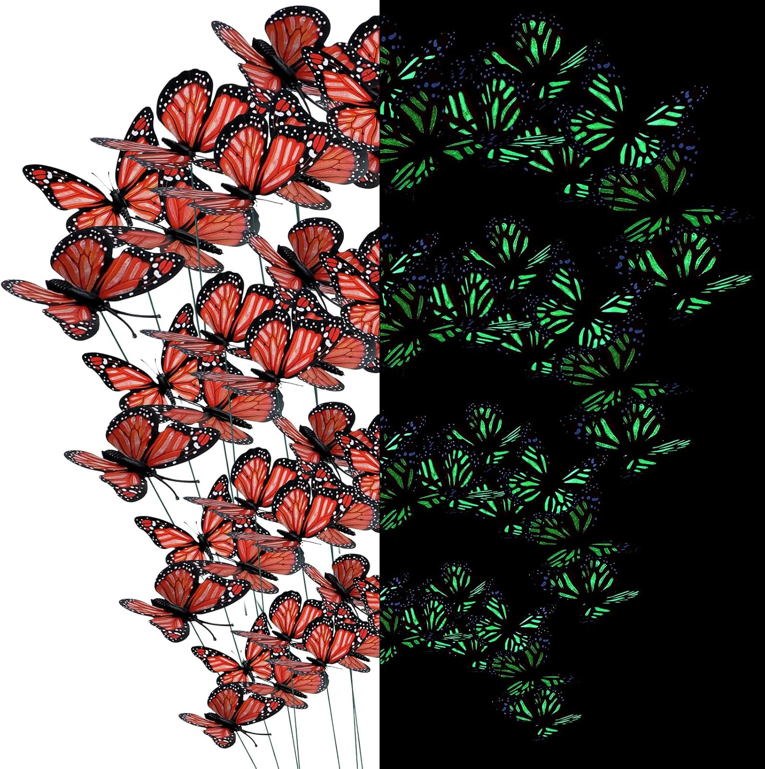 Decorative Garden Stakes - Jenaai 50 Pcs Day of The Dead Monarch Butterfly Stakes for Garden Glowing Waterproof Garden Butterfly Ornaments Monarch Butterfly Decorations 3D Monarch Butterfly Decorations for Dia De Los Muertos