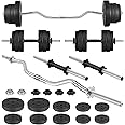 FIXTECH 66LB 2 in 1 Adjustable Dumbbell Set with Connecting Rod, Lifting Dumbbells Used as Barbell for Whole Body Workouts