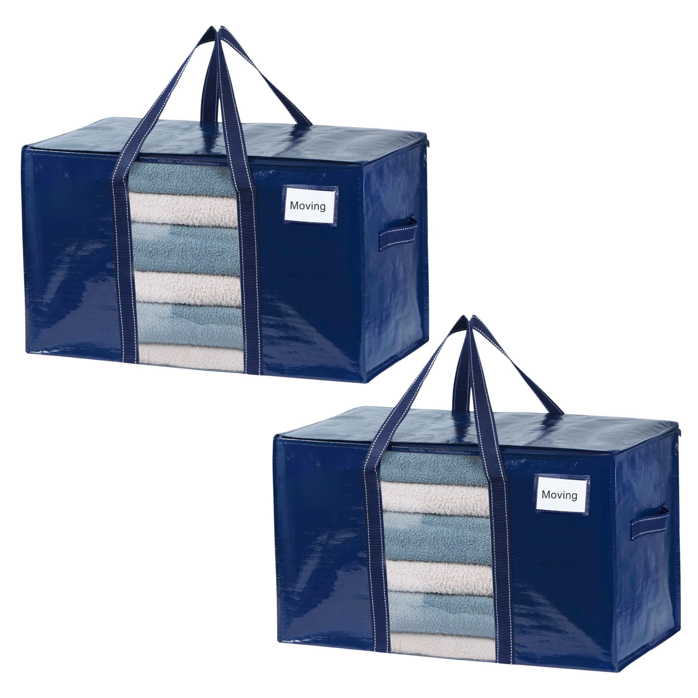 VENO 2 Pack Heavy Duty Moving Bags for Clothes,Extra Large Moving House Essentials,Underbed Storage Packing Boxes for Duvet,Waterproof Laundry Bags Organiser (Blue, 2 Pack)