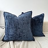 OYIMUA Navy Blue Chenille Throw Pillow Covers 20x20 Set of 2 Thick Slubby Textured Farmhouse Couch Pillow Covers Accent Modern Neutral Decorative Pillow Cases for Bed Sofa Living Room