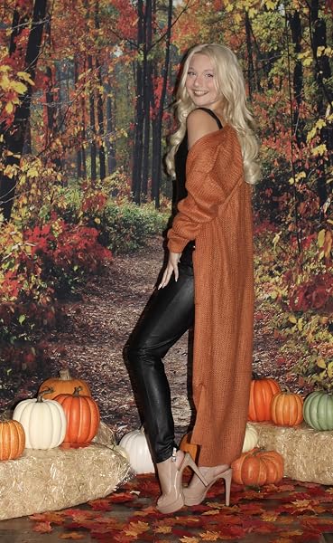 WOMENS CARDIGAN SWEATERS LONG SLEEVE LONG KNIT CARDIGAN LIGHTWEIGHT CHUNKY OPEN MAXI CARDIGAN SWEATER WITH POCKETS PUMPKIN M